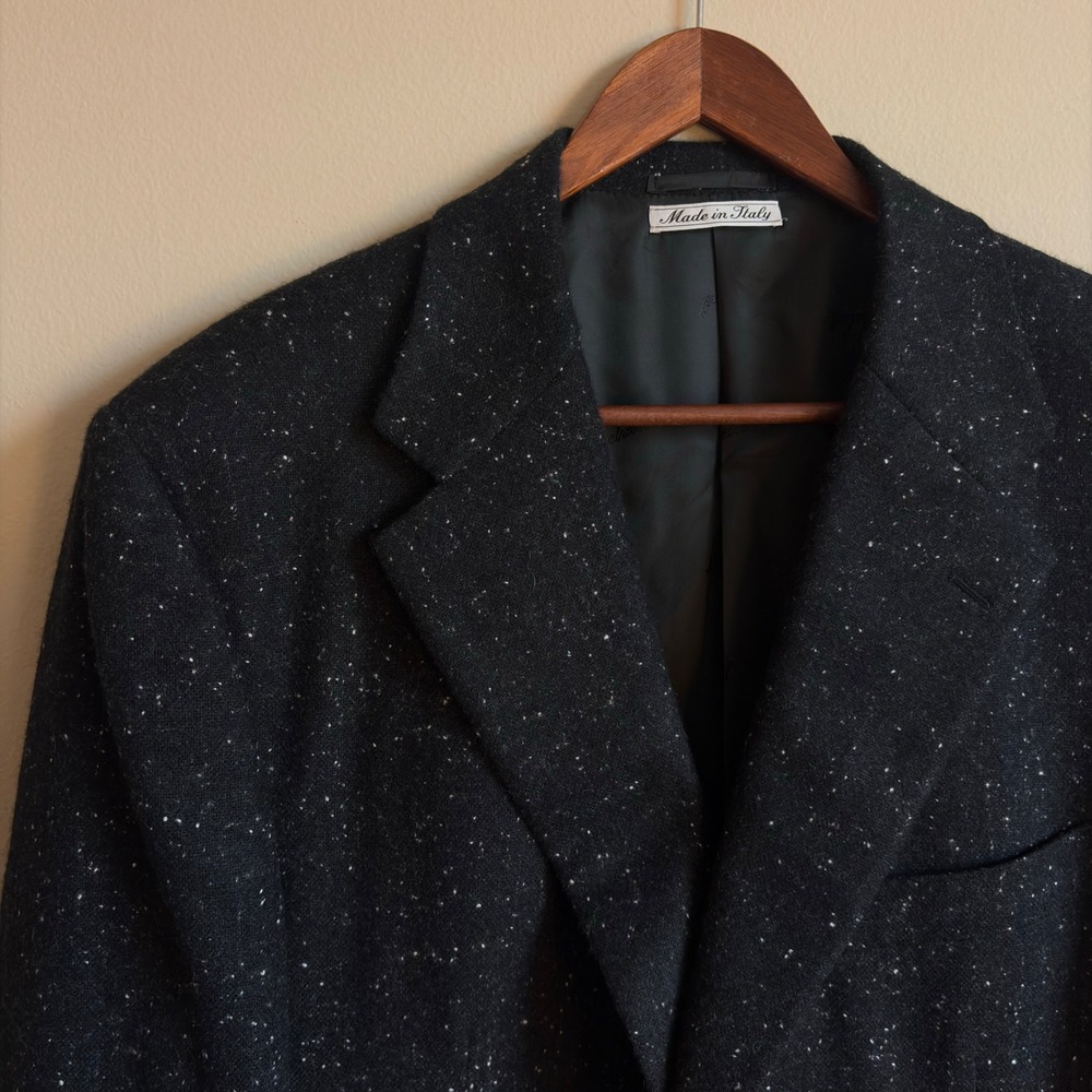 Vtg Belvest Made in Italy 100% Cashmere 3 Button Speckled Black Sport Blazer